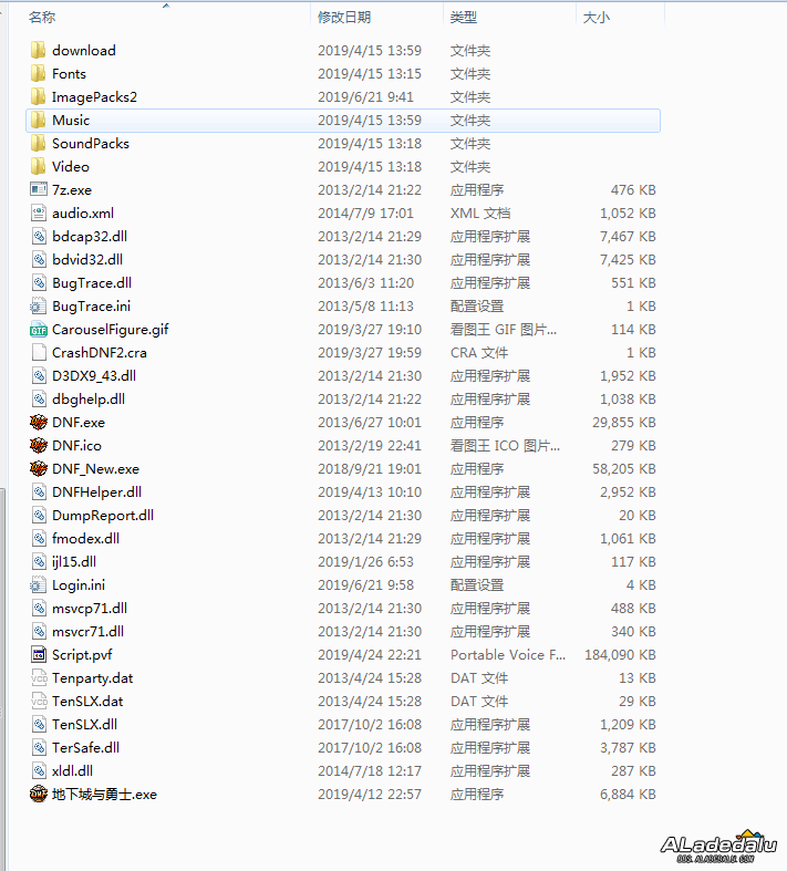 《9527dnf》补丁安装好了的样子(文件夹图示)